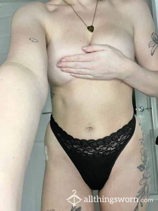 Cotton And Lace Trim Thong 🖤
