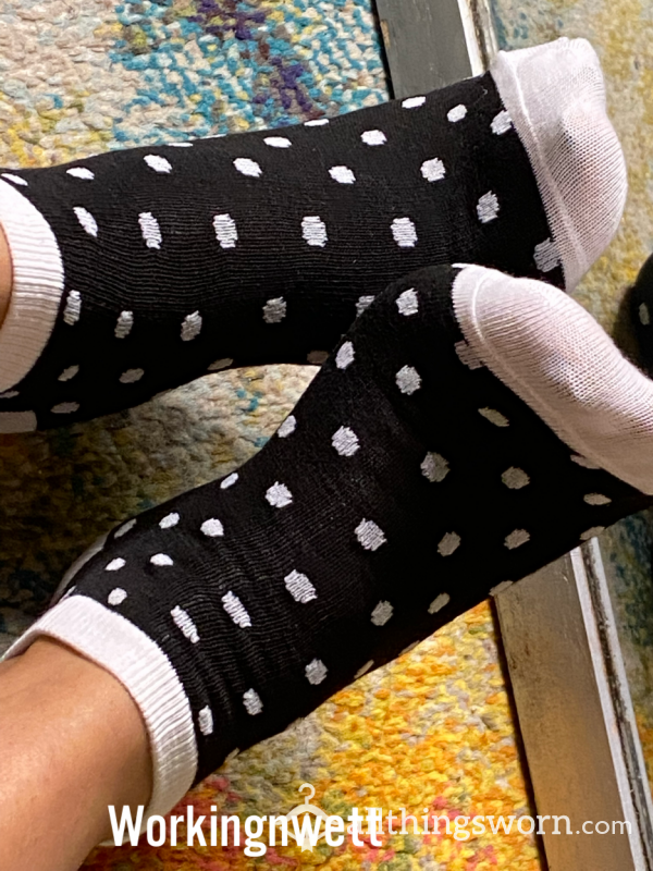 Cotton Black And White Polka Dot Ankle Socks