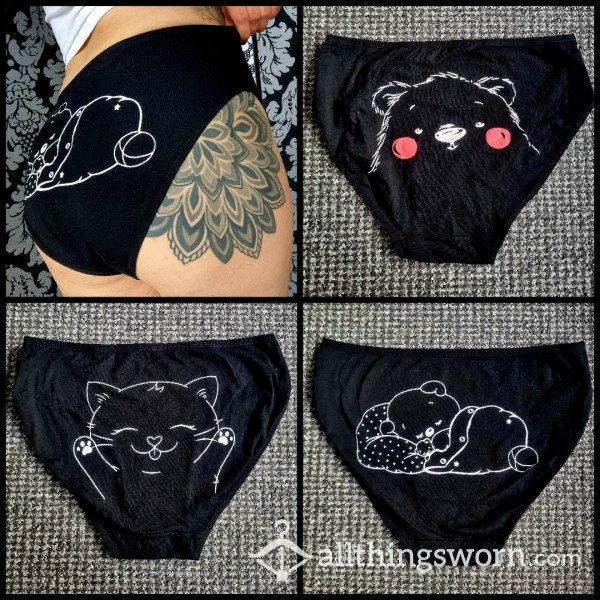 Cotton Black Fullback Panties Cats On Butt 🐈 *4 Designs* Size XL