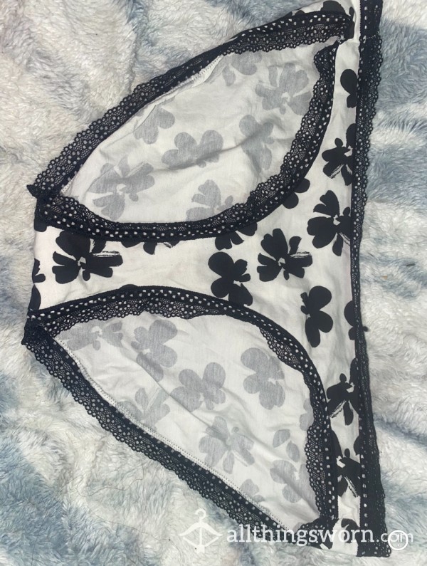 Cotton Floral Black And White Bikini Panties