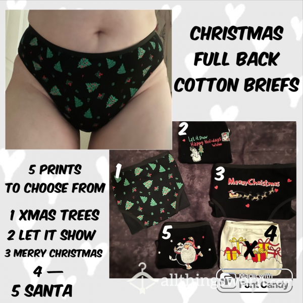 Cotton Full Back Christmas Briefs - 4 Prints - Only 1 Of Each Available