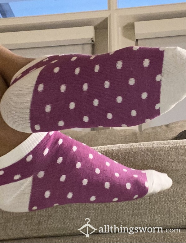 Cotton Purple And White Polka Dots Ankle Socks