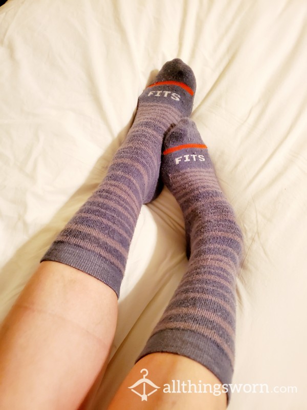 Cozy Wool Blue And Stripes Calf Socks