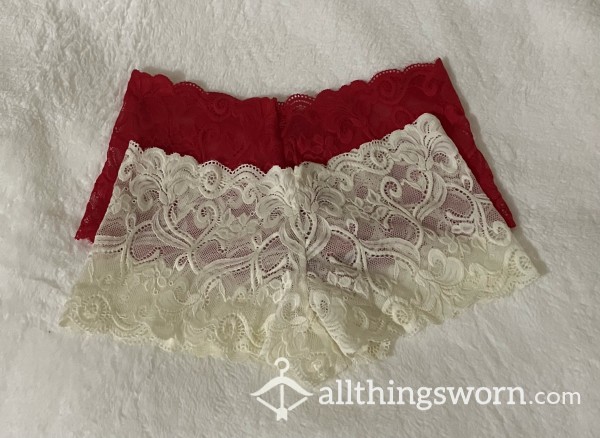 Cream & Red Lace Panties - US Shipping & 24 Hr Wear Included - Customizable