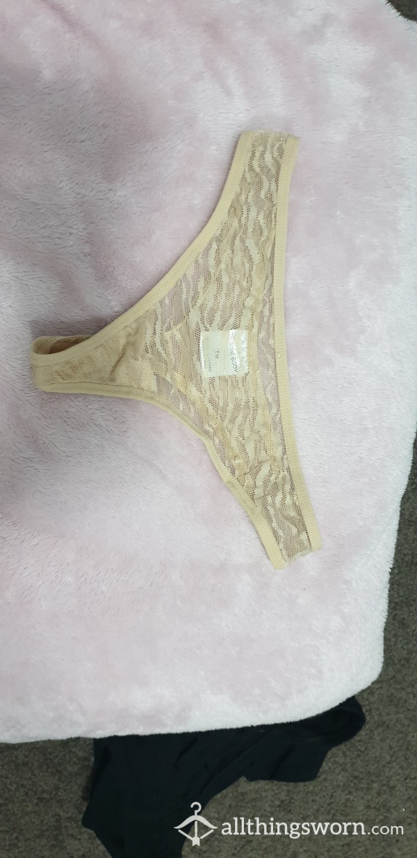Cream Lacy Thong