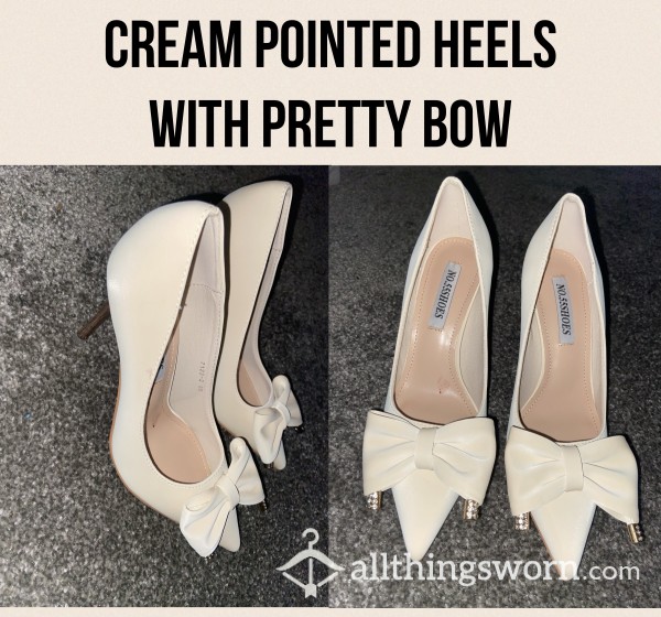 Cream Pointed Bow Heels🎀