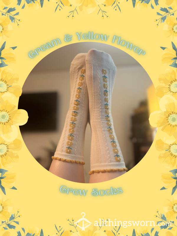 Cream & Yellow Flower Crew Socks