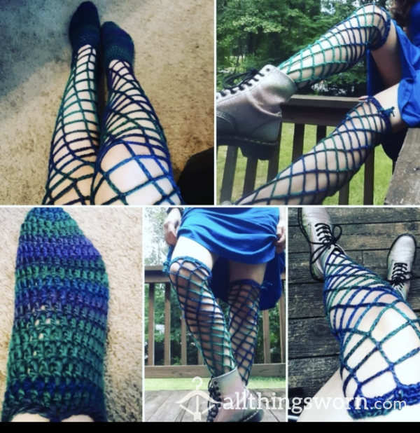 Crocheted Fishnet Knee High Stocking