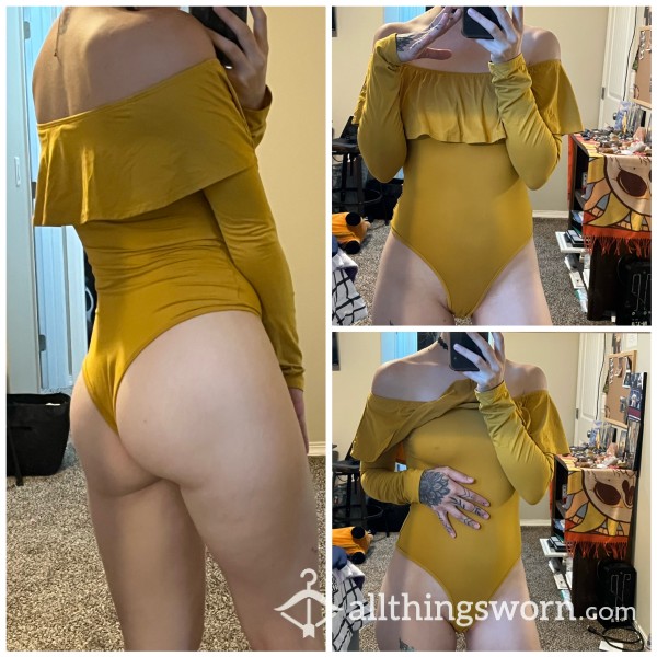 Crotch Riding; Mustard Yellow Long Sleeve Bodysuit —Size Small