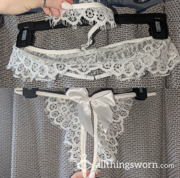 Crotchless And Cupless White Lace Set