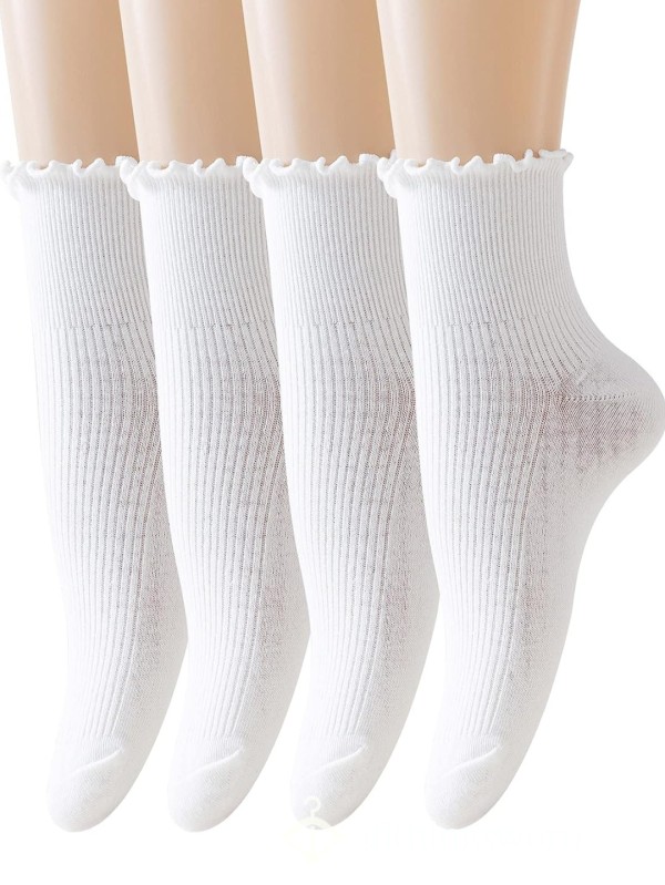 Cuffed Cotton White Socks