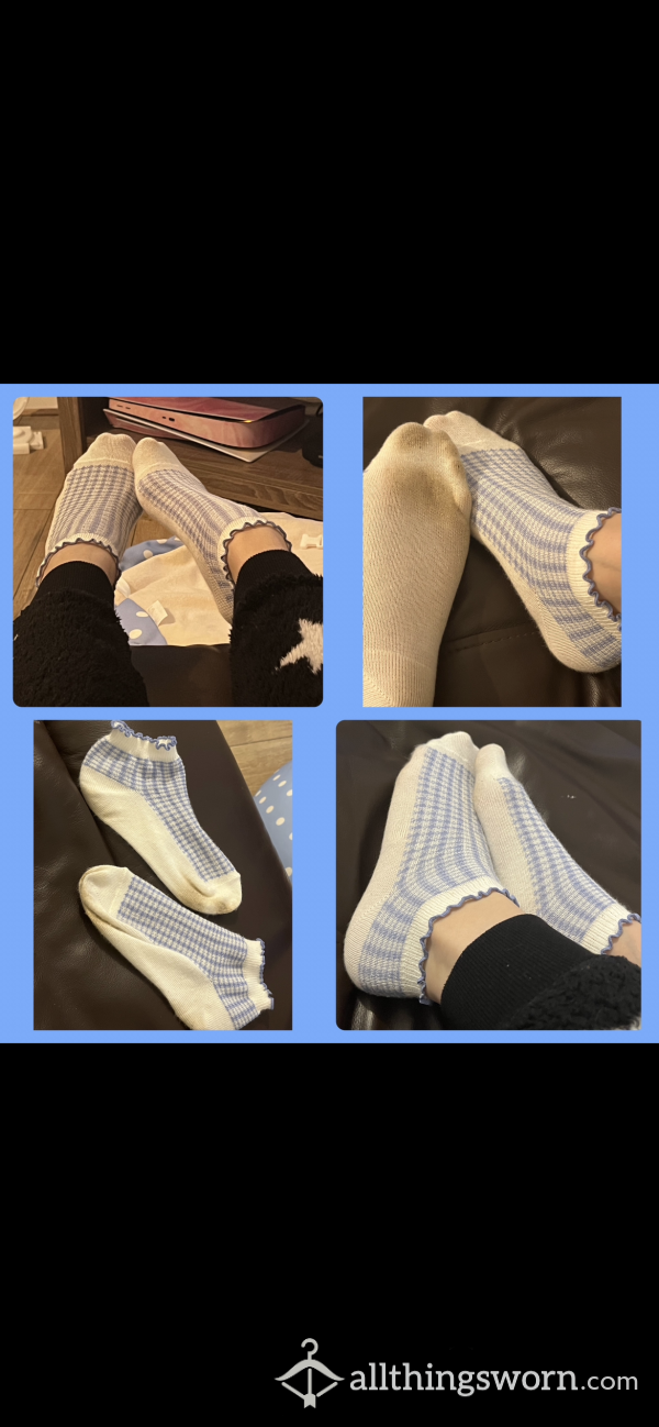 Currently Wearing Cute White And Blue Ankle Socks