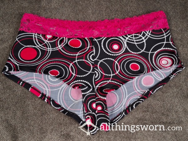 Cute Print With Hot Pink Lace Waistband Panty