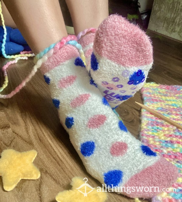 CUSTOM WEAR- Sasha’s Favorites! Fluffy Polka Dot Socks Ready To Get Sweaty 🤭💓