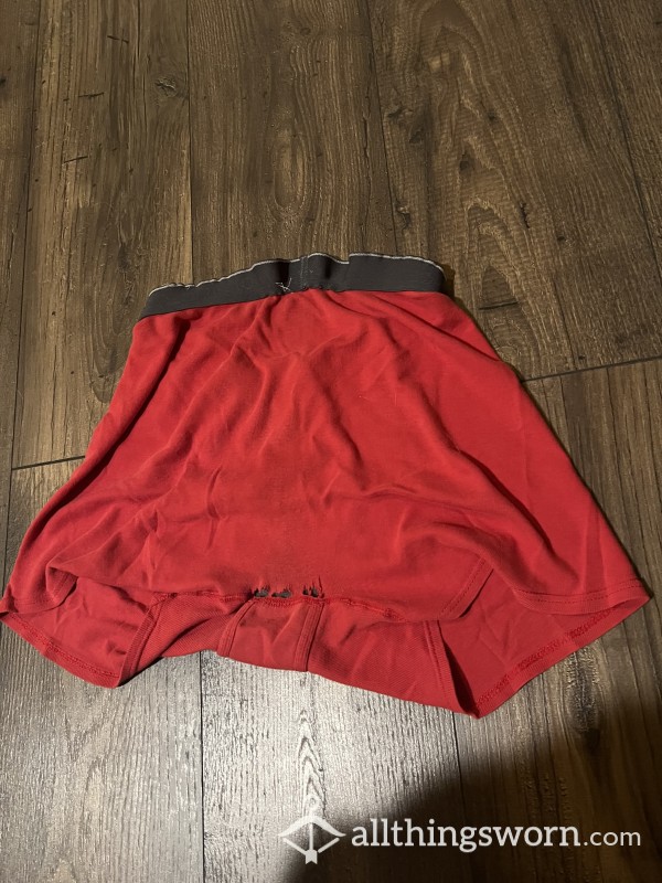CUSTOMIZE: Well-Worn Men’s Red Boxer Briefs With 3 Holes In The Crotch