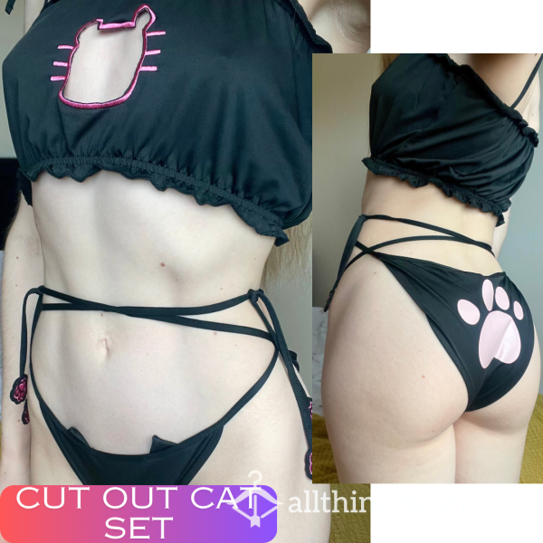 Cut Out Black Cat Bra And Panty Set 🐈‍⬛