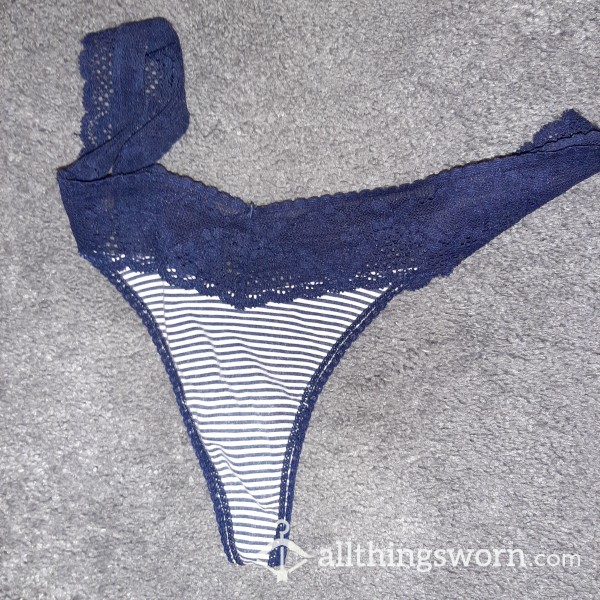 Cute And Dirty Striped Lace Trim Thong (custom Wear)💋