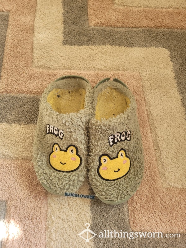 Cute And Nasty Old Green Froggy Slippers 🤭👣
