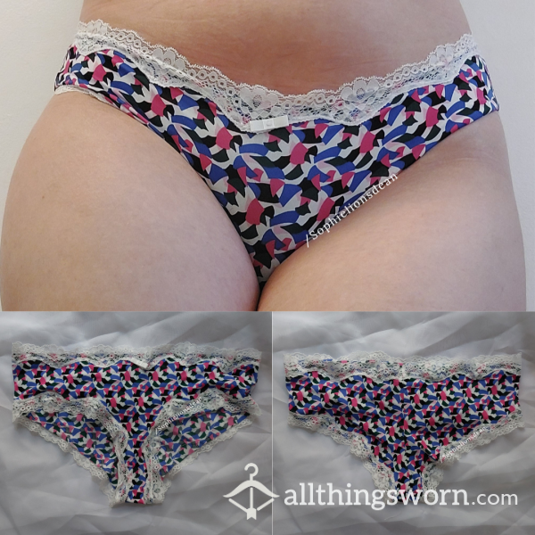 Cute Blue And Pink Patterned Hipster Panties Available | Silky Feel And Made From 50% Recycled Nylon| Includes 48 Hrs Of Wear | Price Includes UK Shipping