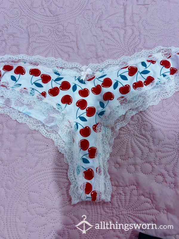 Cute Cherry Print G-strings With Lace Trim