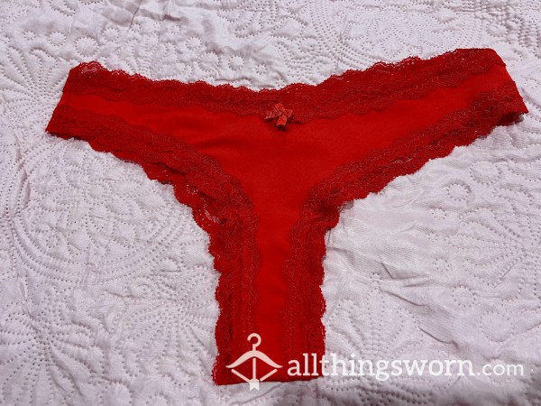 Cherry Red Cotton Thongs With Lace & Bow Detail $30aud