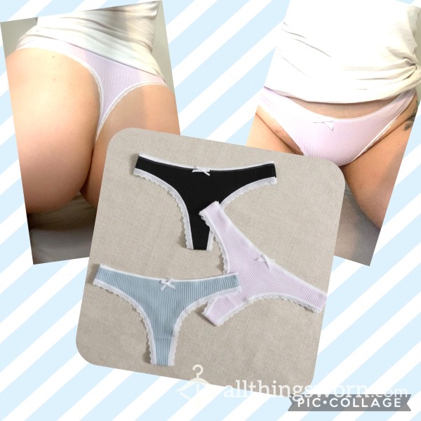 Cute Cotton Thongs With A White Lace Trim And Bow 💖