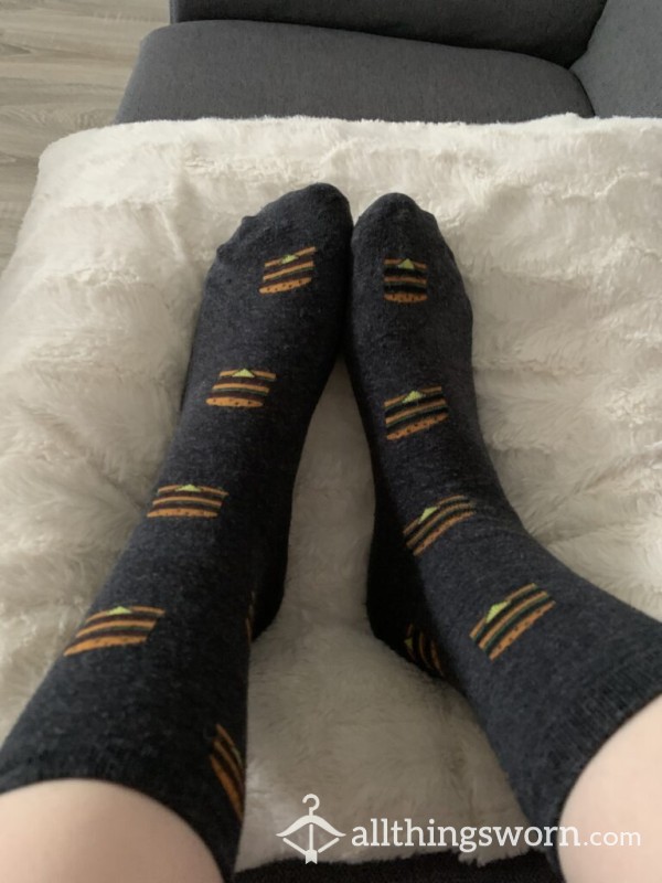 Cute Dark Gray Socks With Burgers