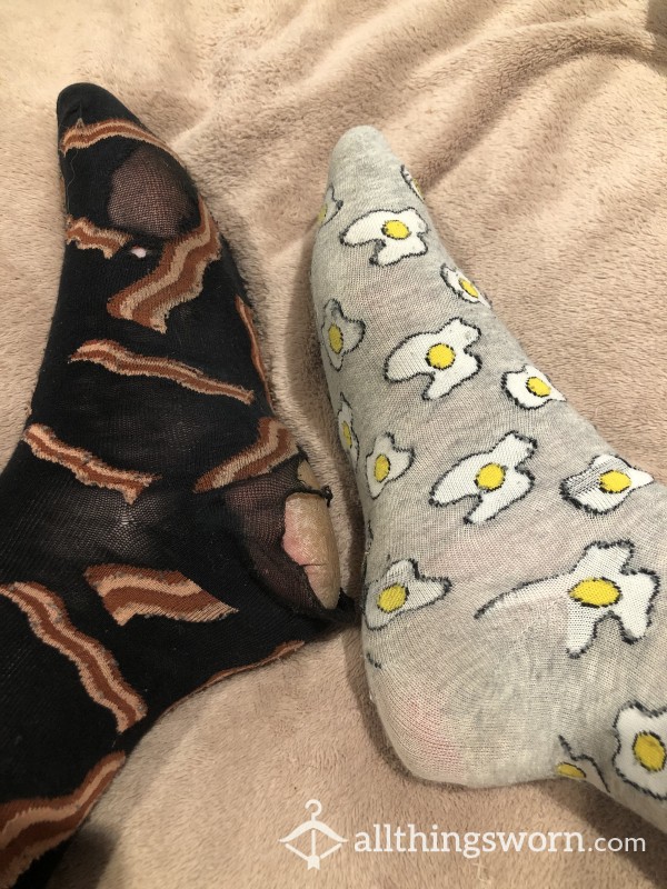 Cute Egg And Bacon Socks (well Worn)