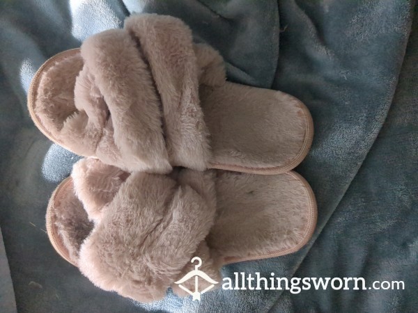 Cute Fuzzy Pink Well Worn Slippers