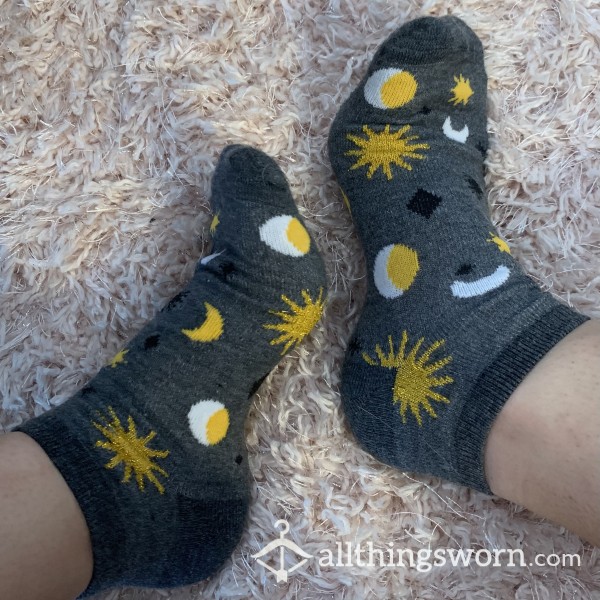 Cute Gray Celestial Sun And Moon Socks