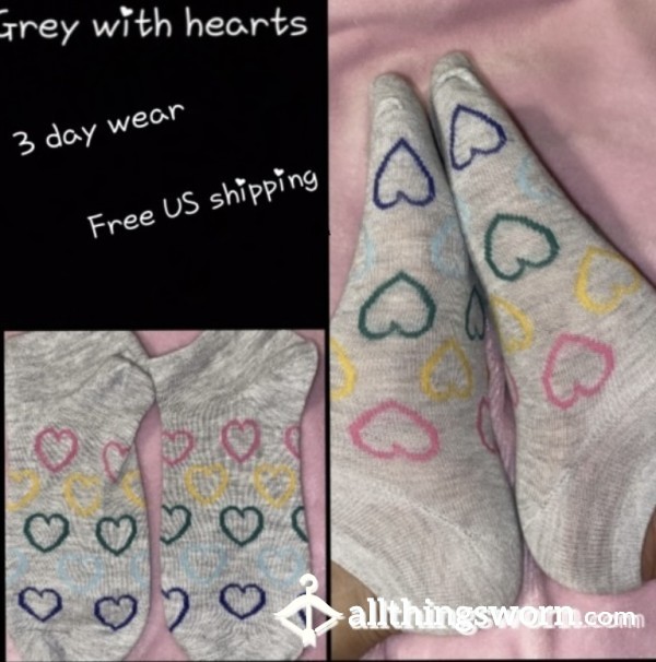 Cute Grey Heart Socks. 3 Day Wear & Free US Shipping