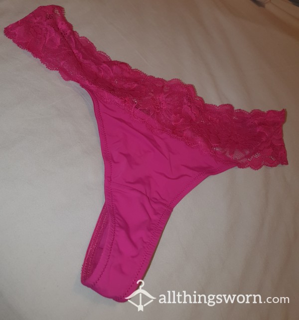Cute Sweaty Hot Pink Lace Thong 💗