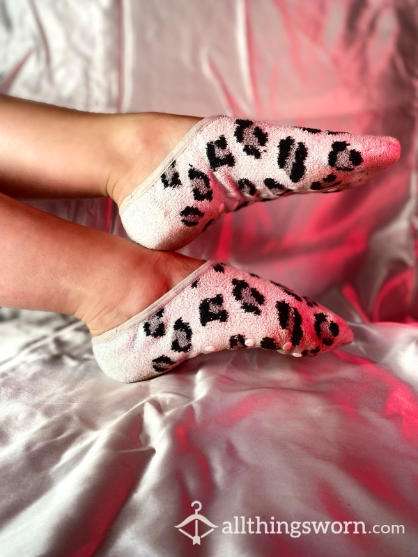 Worn Fuzzy Leopard Print Socks