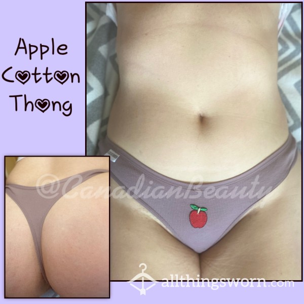 Cute Light Purple Cotton Ribbed Thong With Little Red Apple 🍎 On The Front