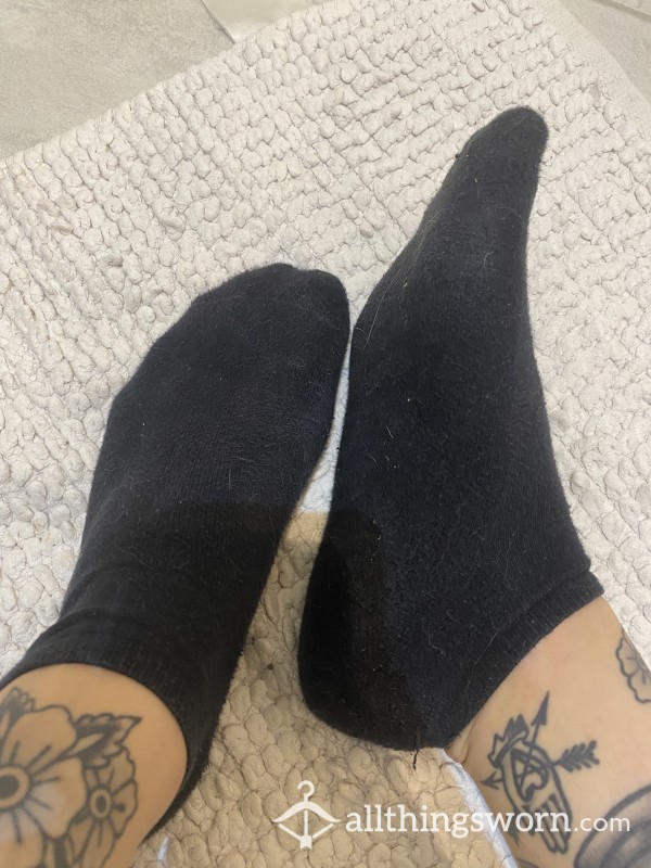 Cute Little Black Trainer Socks From A Little Tattooed Gal, 48 Hour Wear