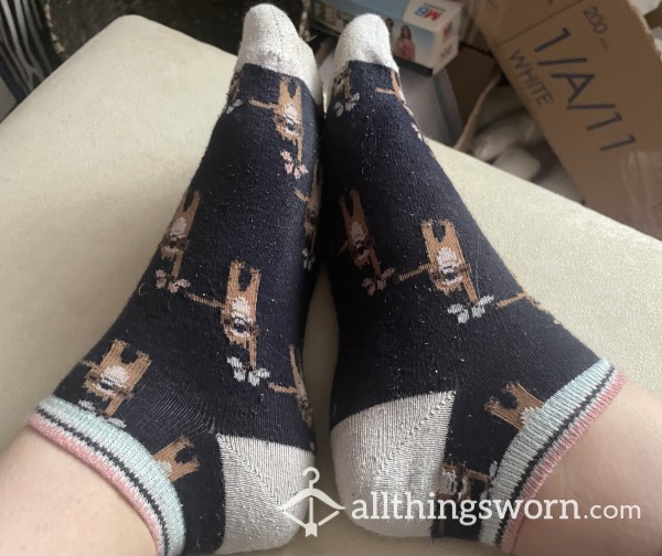 Cute Navy Blue Monkey Patterned Cotton Ankle Socks- Worn As Long As You Like 👣