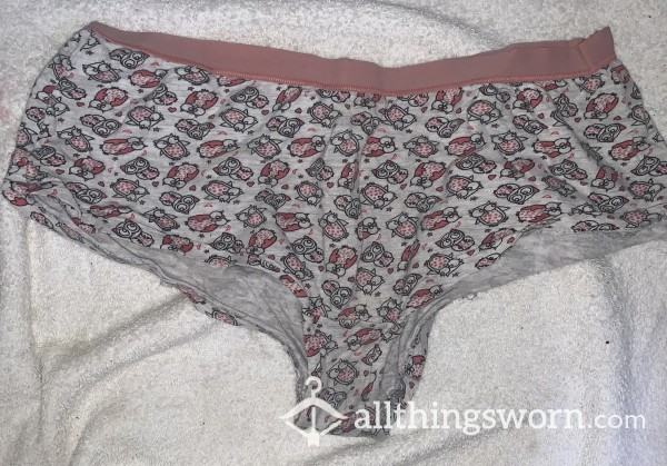 Cute Pink & Grey Owl Patterned Knickers//Old//Very Well-worn🦉