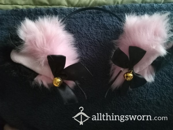 Cute Pink And Black Kitty Ears With Bells