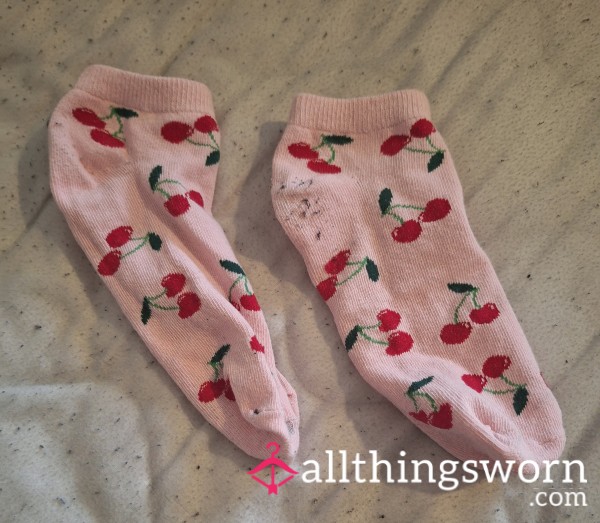 Cute Pink Cherry Ankle Socks