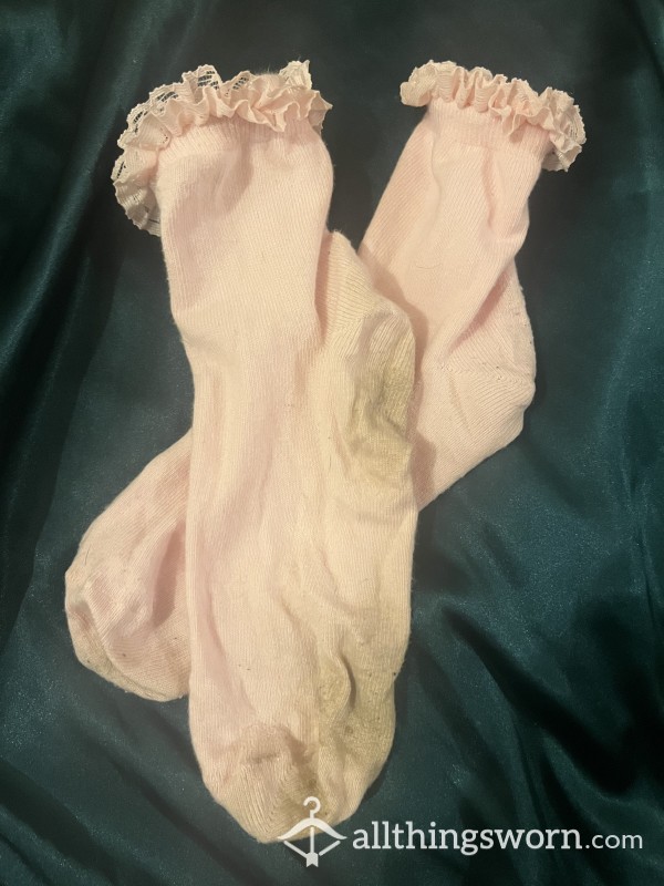 Cute Pink Frilly Worn Socks