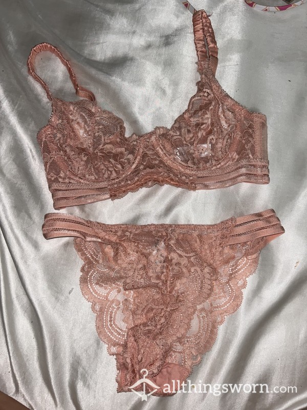 Cute Pink Lace Lingerie Set Of Bra And Panties