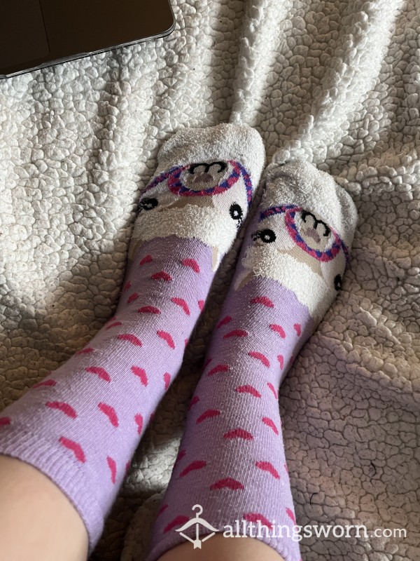 Cute Pink Lama Socks With Love Hearts On