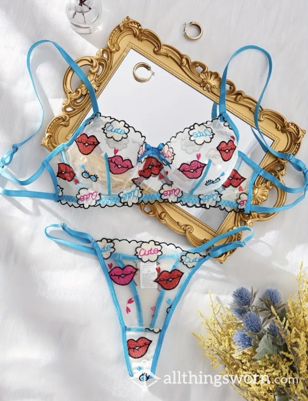💋 Cute POP ART Style Lingerie Set | Size S | Comes With Wear Pic