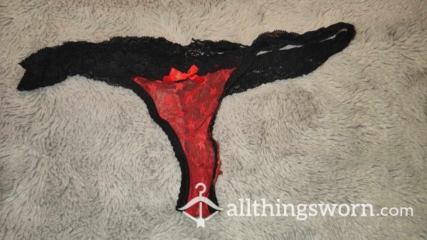 Cute Red And Black Lace Thong