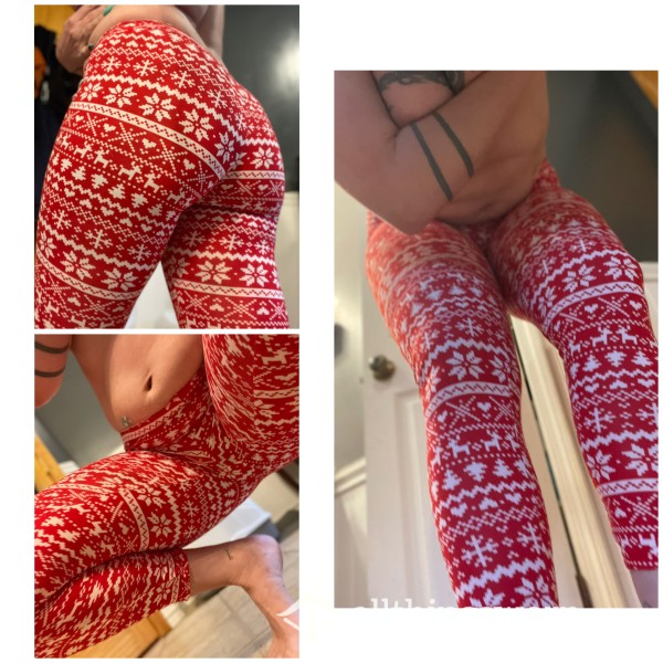 ❄️⛄️ Cute Red Christmas Leggings! Worn To Suit, Panty Free, Vacuum Sealed ⛄️❄️
