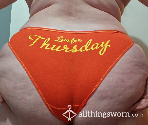 Cute Red Panties With 'Live For Thursday' Slogan On The Ass. Fancy A Taste? 😈