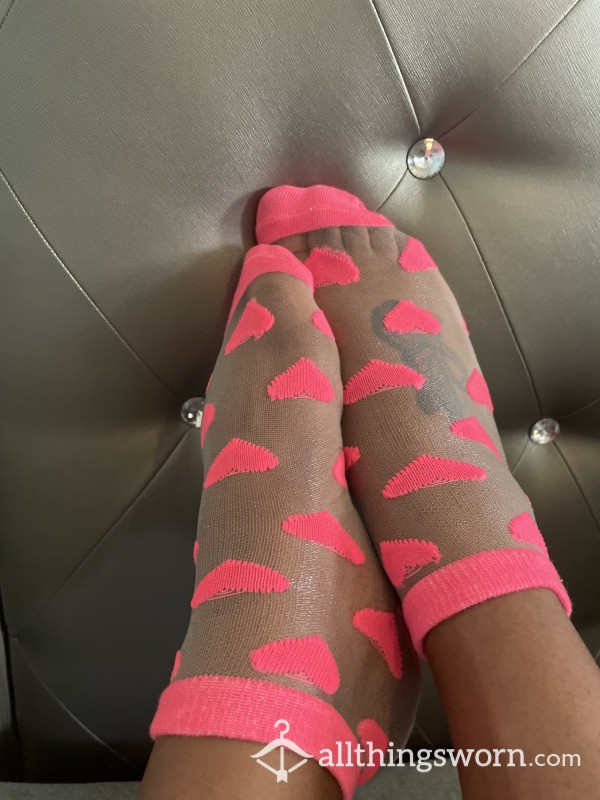 Cute, Sexy, Nylon Socks W/ Pink Hearts