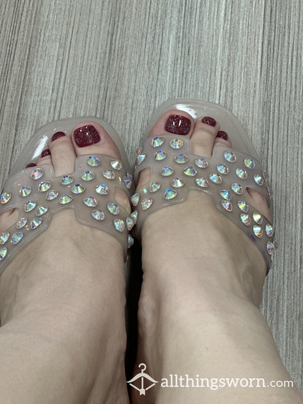 Cute Sparkly Flat Slippers That I Wore To The Gym's Sauna A Lot