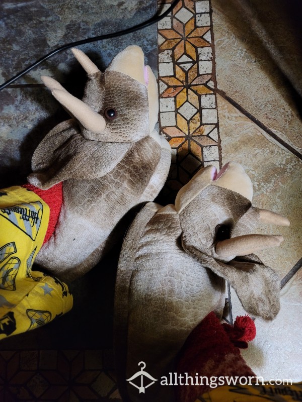 Cute Triceratops Slippers Worn For Over A Year On A Daily Basis