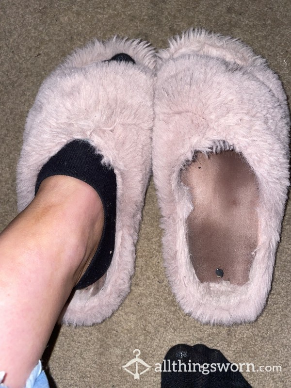 Cute Very Worn Fluffy Pink Slippers